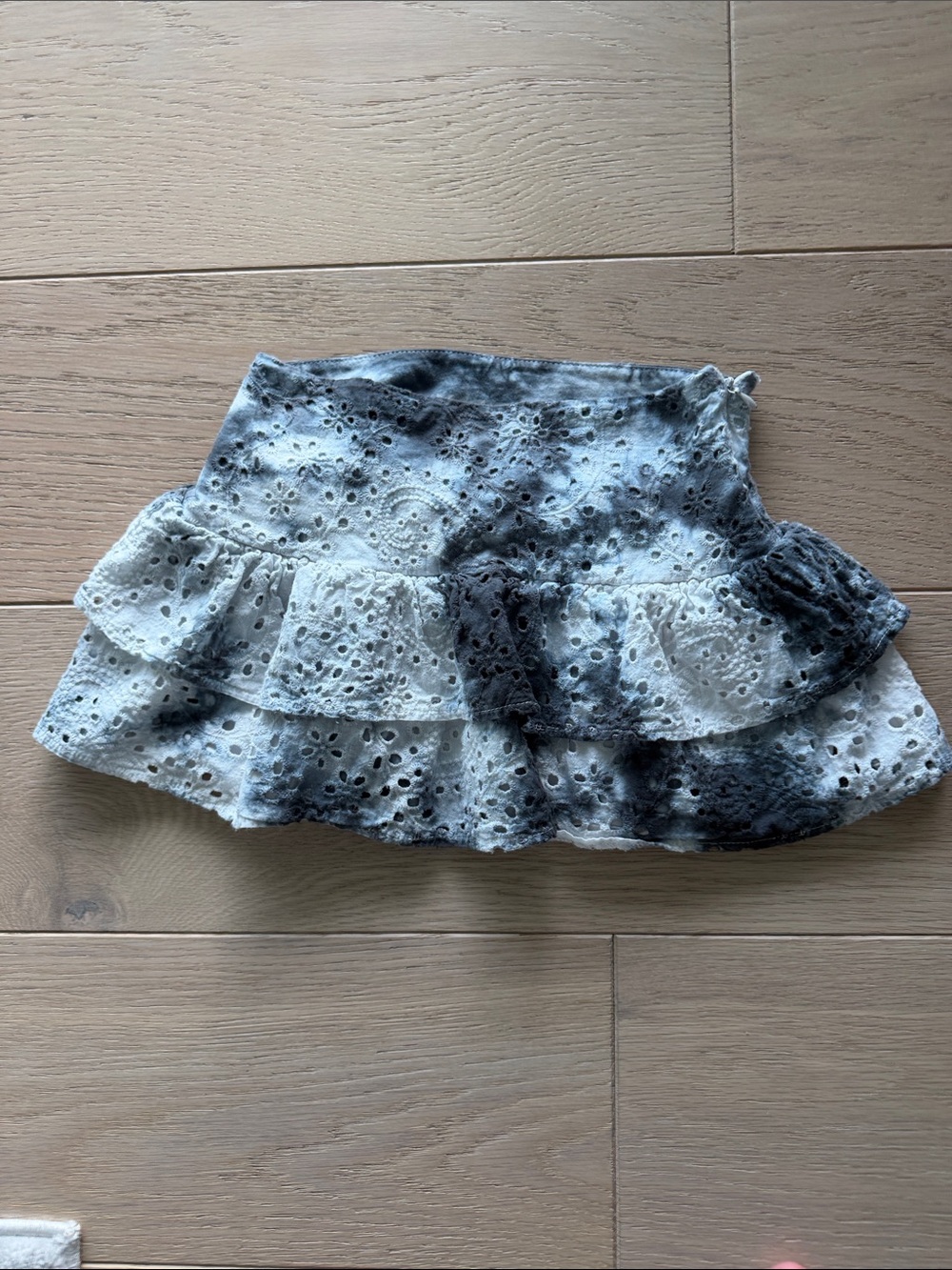 Tiered Eyelet Mini Skirt in Black & White Katie J Medium